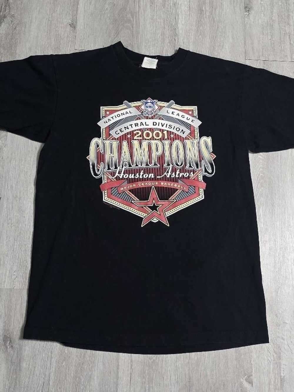 Vintage Majestic 2001 Houston Astros NL Central Champions Black Tee Baseball MLB